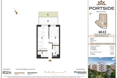 Rzut - Mieszkanie na sprzedaż 2 pokoje o powierzchni 39,48 m² - numer A0.12 w Portside Bałtycka