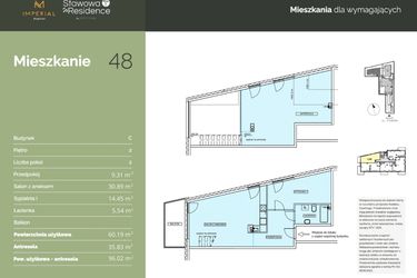Rzut - Mieszkanie na sprzedaż 2 pokoje o powierzchni 96,02 m² - numer C48 w Stawowa Residence - etap V
