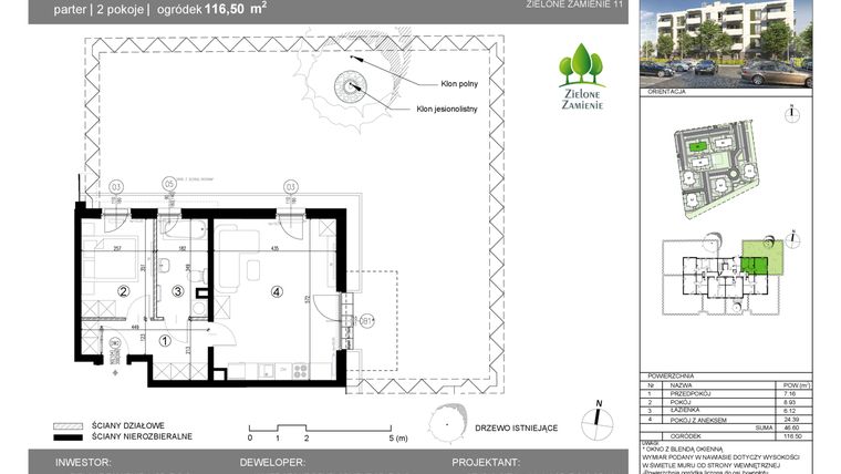 Rzut - Mieszkanie na sprzedaż 2 pokoje o powierzchni 46,6 m² - numer 2C.25 w Zielone Zamienie XI