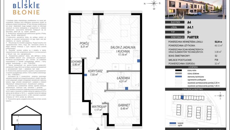 Rzut - Dom na sprzedaż 3 pokoje o powierzchni 49,12 m² - numer A4-1 w Bliskie Błonie