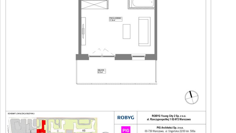 Rzut - Mieszkanie na sprzedaż 1 pokój o powierzchni 30,42 m² - numer MLAD/A/1/4 w Metro Life Apartamenty CD