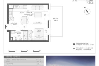 Rzut - Mieszkanie na sprzedaż 2 pokoje o powierzchni 34,04 m² - numer M12 w Apartamenty Przystań bud. F