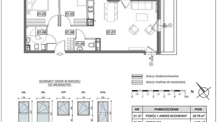 Rzut - Mieszkanie na sprzedaż 3 pokoje o powierzchni 66,29 m² - numer 10.A.01 w Nowe Południe bud. 10