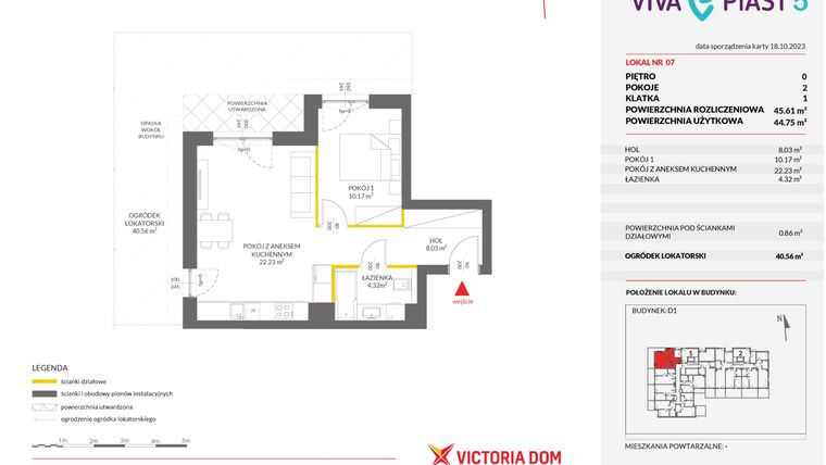 Rzut - Mieszkanie na sprzedaż 2 pokoje o powierzchni 45,61 m² - numer A.7 w Viva Piast 5