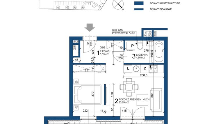 Rzut - Mieszkanie na sprzedaż 1 pokój o powierzchni 33,62 m² - numer 87 w Bursztynowy Dom