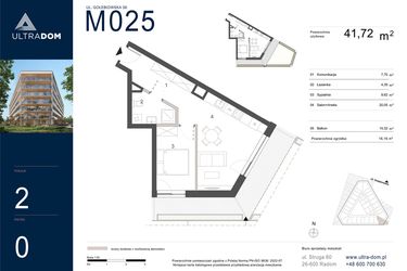 Rzut - Mieszkanie na sprzedaż 2 pokoje o powierzchni 41,72 m² - numer M025 w Ultradom