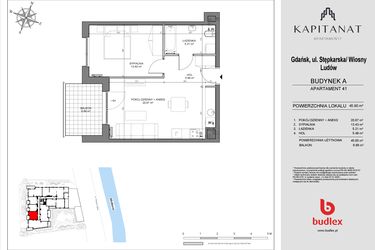 Rzut - Mieszkanie na sprzedaż 2 pokoje o powierzchni 45 m² - numer A41 w Kapitanat A