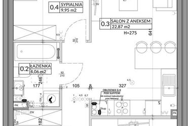 Rzut - Mieszkanie na sprzedaż 3 pokoje o powierzchni 57,39 m² - numer 52A w Osiedle Młodych etap VIII