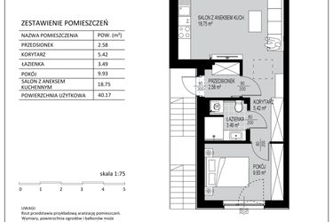 Rzut - Mieszkanie na sprzedaż 2 pokoje o powierzchni 40,17 m² - numer C2 w Kowalove etap 2