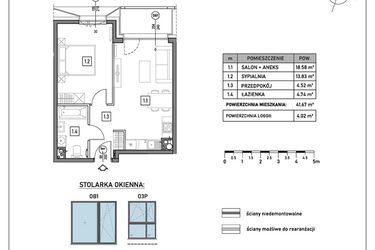 Rzut - Mieszkanie na sprzedaż 2 pokoje o powierzchni 41,67 m² - numer A.2.1 w GreenLine