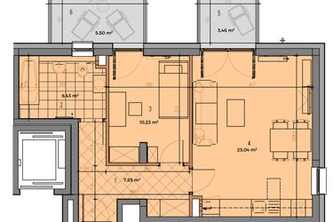 Rzut - Mieszkanie na sprzedaż 2 pokoje o powierzchni 48,76 m² - numer P.2.2.08 w Partynice House II budynek P i R
