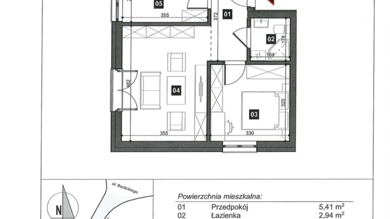 Rzut - Mieszkanie na sprzedaż 2 pokoje o powierzchni 43,7 m² - numer 1 w Słoneczne Świnoujście