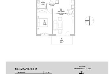 Rzut - Mieszkanie na sprzedaż 2 pokoje o powierzchni 49,34 m² - numer 9.3.11 w Osiedle Przyjemne IV