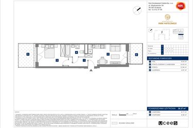 Rzut - Mieszkanie na sprzedaż 2 pokoje o powierzchni 38,37 m² - numer G-4 w Apartamenty Park Matecznego Etap 2