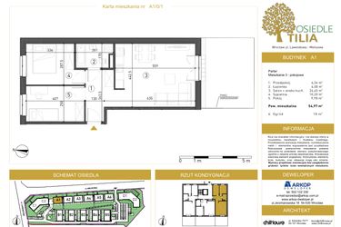 Rzut - Mieszkanie na sprzedaż 3 pokoje o powierzchni 54,97 m² - numer A1/0/1 w Osiedle Tilia