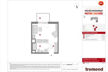 Rzut - Mieszkanie na sprzedaż 1 pokój o powierzchni 26,74 m² - numer F.76 w Dzielnica Mieszkaniowa Metro Zachód - etap 8