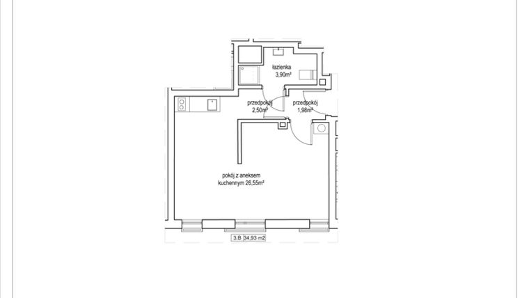 Rzut - Mieszkanie na sprzedaż 1 pokój o powierzchni 34,93 m² - numer 4/14. w Apartamenty Nowy Targ