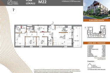 Rzut - Mieszkanie na sprzedaż 4 pokoje o powierzchni 75,9 m² - numer M22 w Villa Terra