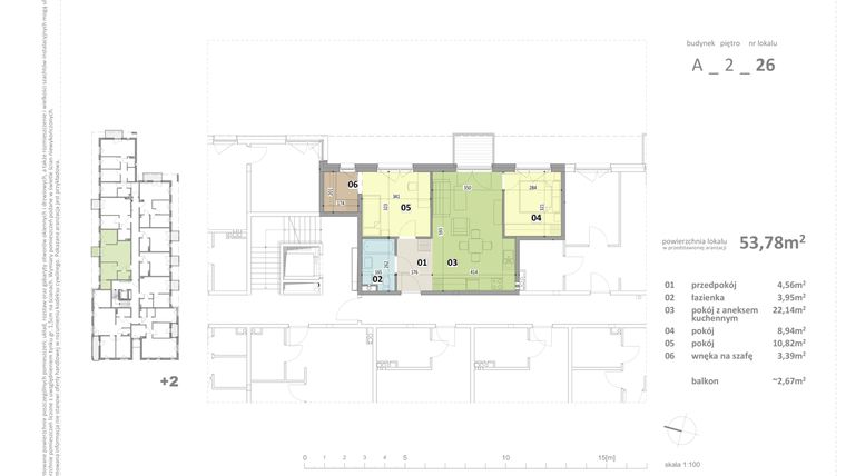 Rzut - Mieszkanie na sprzedaż 3 pokoje o powierzchni 53,78 m² - numer A.26 w Federowicza – Ruczaj Park
