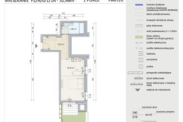Rzut - Mieszkanie na sprzedaż 1 pokój o powierzchni 32,46 m² - numer A/0/1/1A w Modern Mokotów bud. F1 i F2
