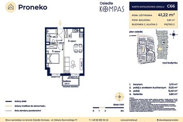 Rzut - Mieszkanie na sprzedaż 2 pokoje o powierzchni 41,22 m² - numer C66 w Osiedle Kompas