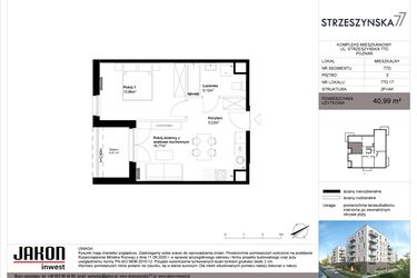 Rzut - Mieszkanie na sprzedaż 2 pokoje o powierzchni 40,99 m² - numer 77D.17 w Strzeszyńska 77