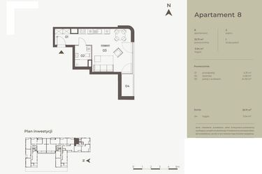 Rzut - Mieszkanie na sprzedaż 1 pokój o powierzchni 32,71 m² - numer 8 w Monument