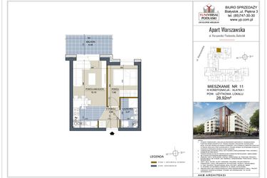 Rzut - Mieszkanie na sprzedaż 2 pokoje o powierzchni 28,92 m² - numer 11 w Apart Warszawska