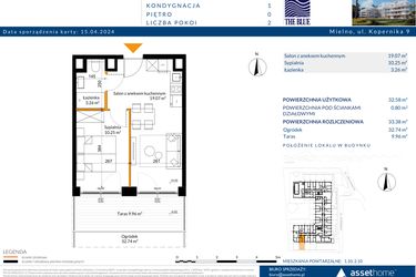 Rzut - Mieszkanie na sprzedaż 2 pokoje o powierzchni 33,38 m² - numer 0.10 w The Blue