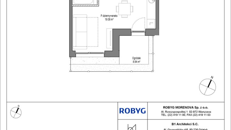Rzut - Mieszkanie na sprzedaż 1 pokój o powierzchni 25,58 m² - numer C.0M03 w Leszczyńskich 2