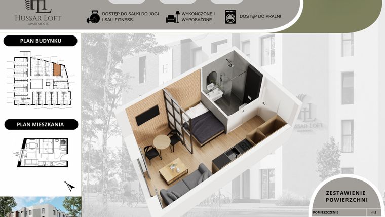 Rzut - Mieszkanie na sprzedaż 1 pokój o powierzchni 18,82 m² - numer 54 w Hussar Loft - Apartamenty inwestycyjne