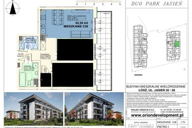 Rzut - Mieszkanie na sprzedaż 3 pokoje o powierzchni 62,38 m² - numer C38 w Duo Park