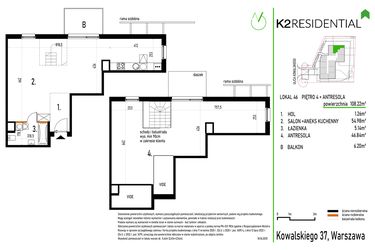 Rzut - Mieszkanie na sprzedaż 1 pokój o powierzchni 108,22 m² - numer 46 w Kowalskiego 37