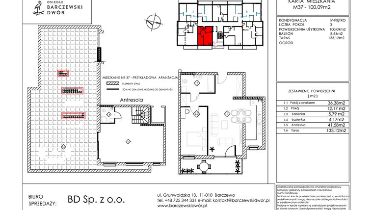 Rzut - Mieszkanie na sprzedaż 3 pokoje o powierzchni 100,09 m² - numer M37 w Osiedle Barczewski Dwór etap III