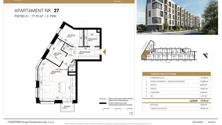 Rzut - Mieszkanie na sprzedaż 3 pokoje o powierzchni 77,7 m² - numer 27 w Czysta Premium