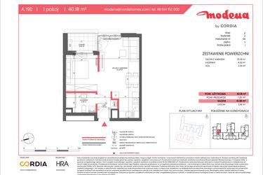 Rzut - Mieszkanie na sprzedaż 1 pokój o powierzchni 40,18 m² - numer A.190 w Modena II