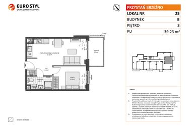 Rzut - Mieszkanie na sprzedaż 2 pokoje o powierzchni 39,23 m² - numer B25 w Przystań Brzeźno etap 1.2