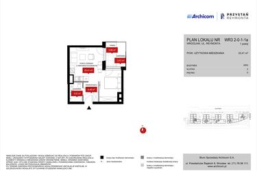 Rzut - Mieszkanie na sprzedaż 1 pokój o powierzchni 33,41 m² - numer WR3 2/0/1/1a w Przystań Reymonta etap II