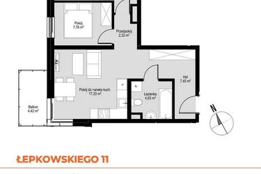 Rzut - Mieszkanie na sprzedaż 3 pokoje o powierzchni 51,97 m² - numer M37 w Łepkowskiego 11