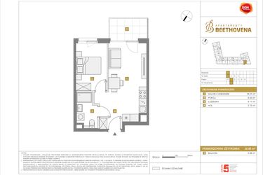 Rzut - Mieszkanie na sprzedaż 2 pokoje o powierzchni 35,4 m² - numer A7 w Apartamenty Beethovena