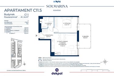 Rzut - Mieszkanie na sprzedaż 2 pokoje o powierzchni 41,16 m² - numer C11.5 w Sol Marina etap III
