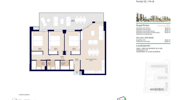 Rzut - Mieszkanie na sprzedaż 3 pokoje o powierzchni 128 m² - numer 4B w Houseas