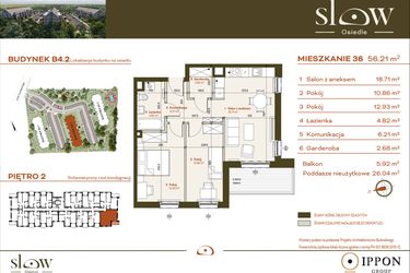Rzut - Mieszkanie na sprzedaż 3 pokoje o powierzchni 82,25 m² - numer B4.2.36 w Osiedle SLOW