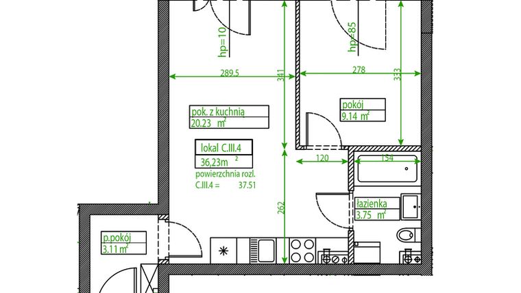 Rzut - Mieszkanie na sprzedaż 1 pokój o powierzchni 36,23 m² - numer C.III.4 w Osiedle Opolska