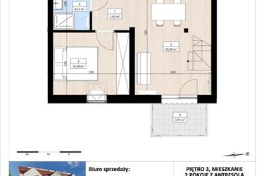 Rzut - Mieszkanie na sprzedaż 2 pokoje o powierzchni 48,5 m² - numer B4/3/36 w Montano bud. B4