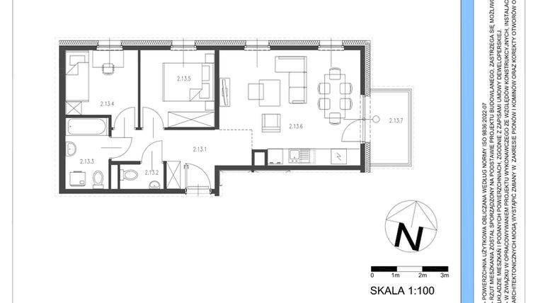 Rzut - Mieszkanie na sprzedaż 3 pokoje o powierzchni 54,01 m² - numer A.13 w Osiedle Telimeny etap III