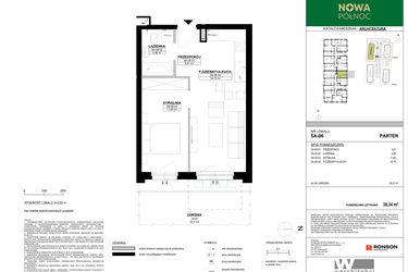 Rzut - Mieszkanie na sprzedaż 2 pokoje o powierzchni 38,34 m² - numer 5A-06 w Nowa Północ etap 2A