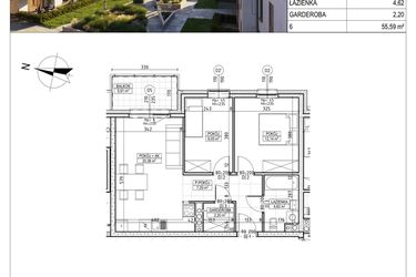Rzut - Mieszkanie na sprzedaż 3 pokoje o powierzchni 55,59 m² - numer M.B8.01.07 w Osiedle Harmonia bud. B8