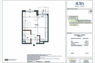 Rzut - Mieszkanie na sprzedaż 1 pokój o powierzchni 33,92 m² - numer 51 w Aura Mokotów II