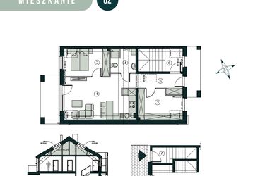 Rzut - Mieszkanie na sprzedaż 3 pokoje o powierzchni 54,93 m² - numer O2 w Aleja Wiśniowa Pogórze